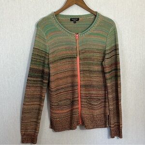 Spense Knits ombre striped green orange zip up cardigan